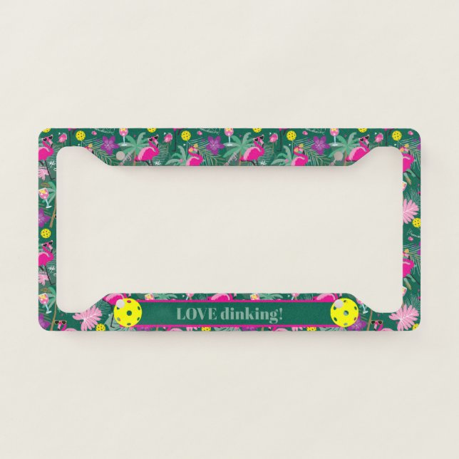 Custom text🤩Tropical party with pickleball,  License Plate Frame (Front)