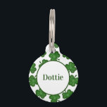 Custom Textured Clovers Pet ID Tag<br><div class="desc">This fun pattern features textured green clovers on a white background. Ideal for use during St. Patrick's Day. Customize using your pet's name on the front,  and your name,  address,  and phone number on the back.</div>