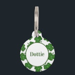 Custom Textured Clovers Pet ID Tag<br><div class="desc">This fun pattern features textured green clovers on a white background. Ideal for use during St. Patrick's Day. Customize using your pet's name on the front,  and your name,  address,  and phone number on the back.</div>