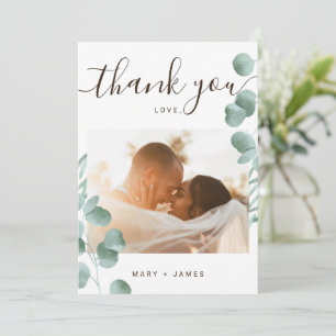Custom Thank You 2 Photo Wedding Eucalyptus cards