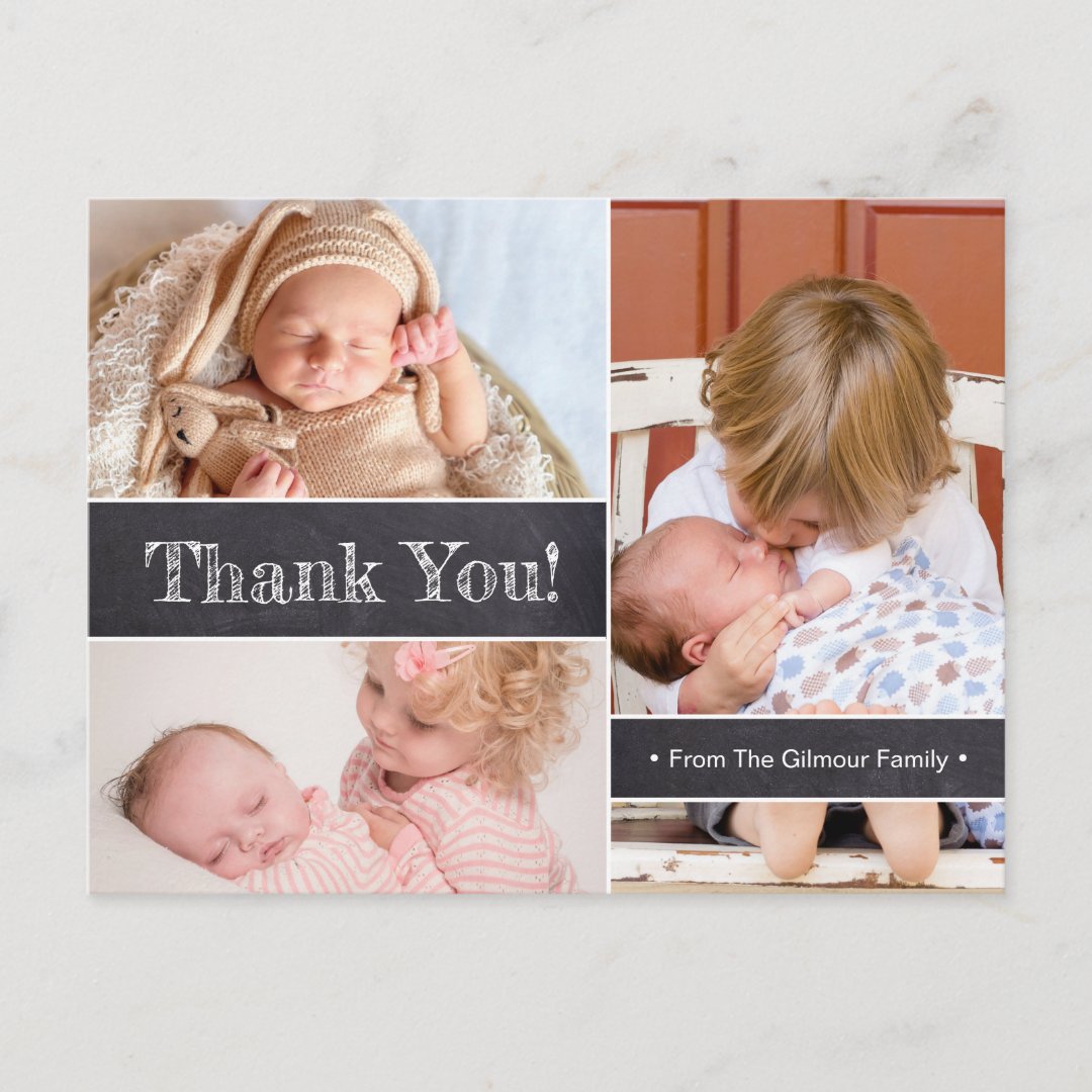 Custom Thank you Birth Photo Collage 3rd Baby Announcement Postcard ...