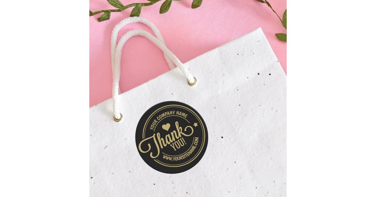 Custom Thank You Black and Gold Classic Round Sticker | Zazzle