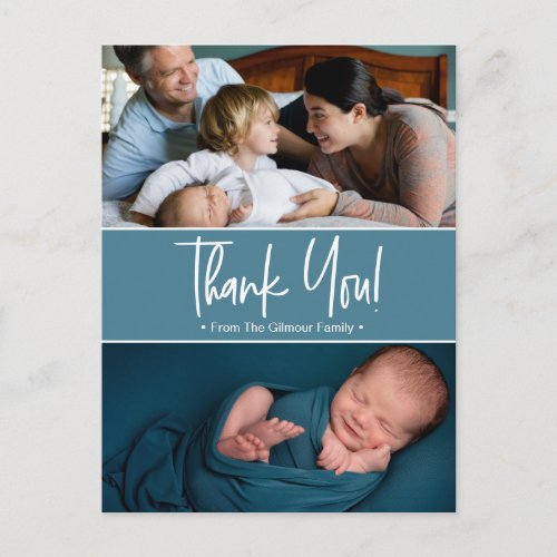 Custom Thank you Blue Second baby photo birth Announcement Postcard
