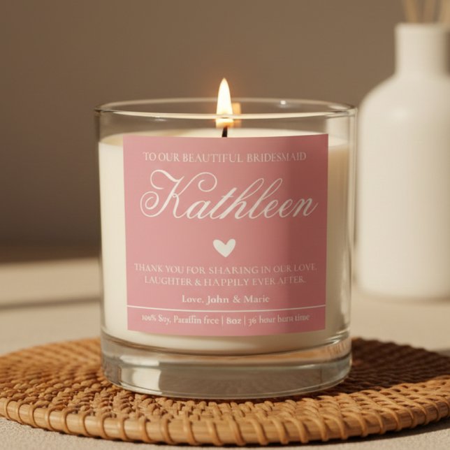 Custom Thank You Candle Bridesmaid Wedding Gift (Custom Thank You Pink Candle Gift for Bridesmaid or Bachelorette Party Keepsake )