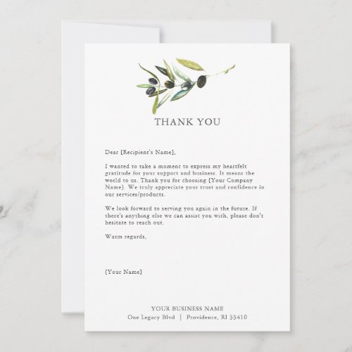 Custom Thank You Cards for Business Olive