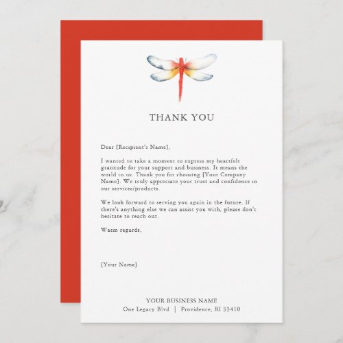 Custom Thank You Cards for Business Red Dragonfly