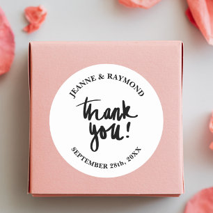 Custom Thank You Chic Calligraphy Wedding Favor Classic Round Sticker