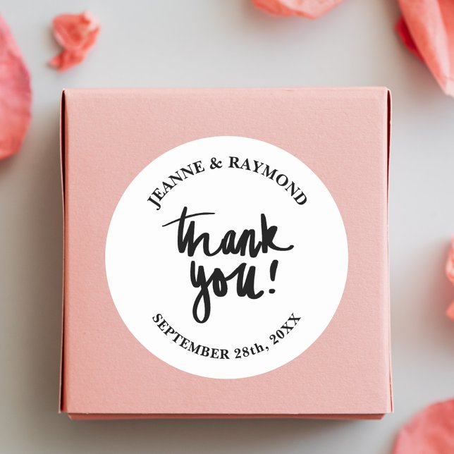 Custom Thank You Chic Calligraphy Wedding Favor Classic Round Sticker (Creator Uploaded)