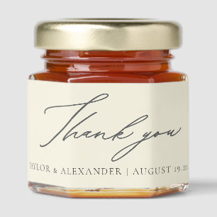 Custom Thank You Cream Beige Calligraphy Wedding Honey Jar Favors