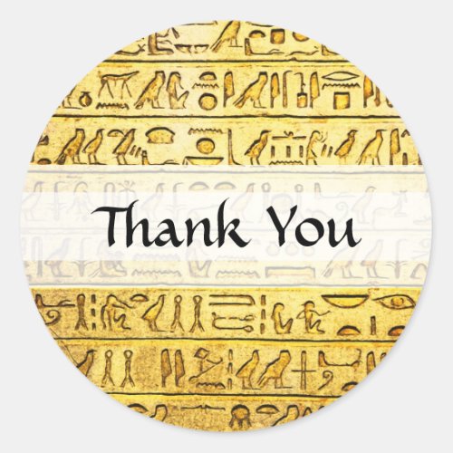Custom Thank You Egyptian Hieroglyphs Yellow Classic Round Sticker