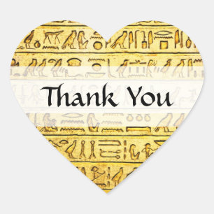 Custom "Thank You" Egyptian Hieroglyphs Yellow Heart Sticker