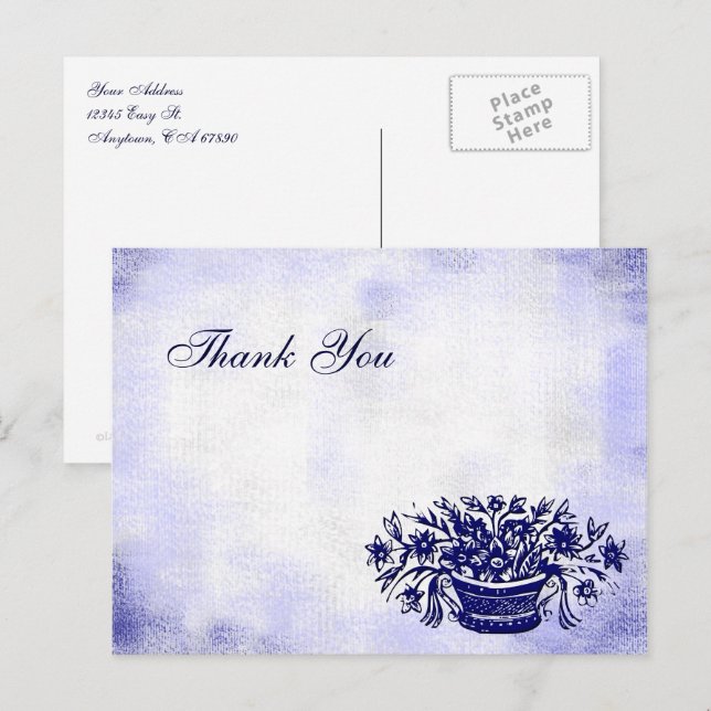 Custom Thank You Floral Faux Canvas Postcards (Front/Back)