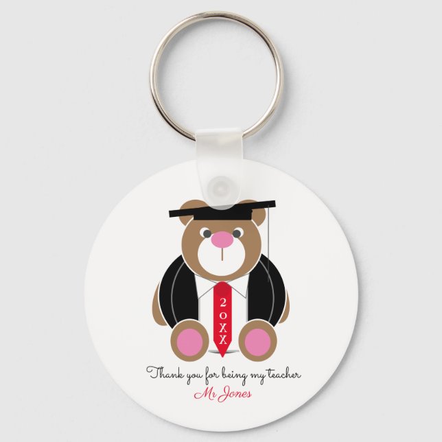 Custom thank you for being my teacher teddy bear keychain (Front)