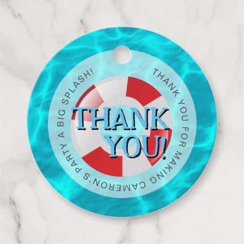 Custom Thank you for coming Swimming Pool party Favor Tags