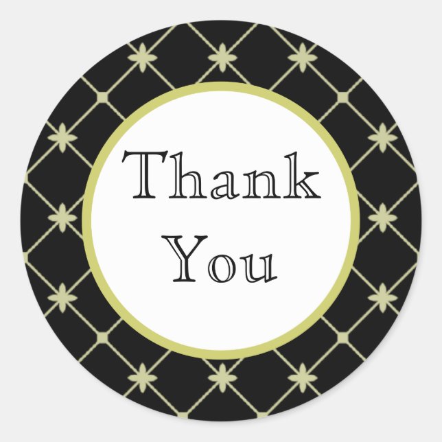 Custom Thank You Gold Cross Pattern on Black Classic Round Sticker (Front)
