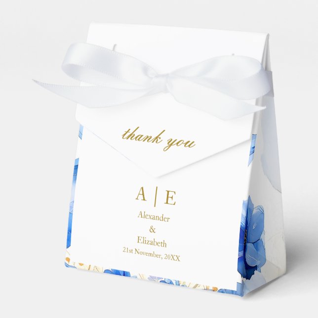 Custom Thank You Gold Script Blue Poppies Favor Boxes (Front Side)