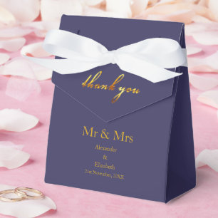 Custom Thank You Gold Script Mr&Mrs Purple Favor Boxes