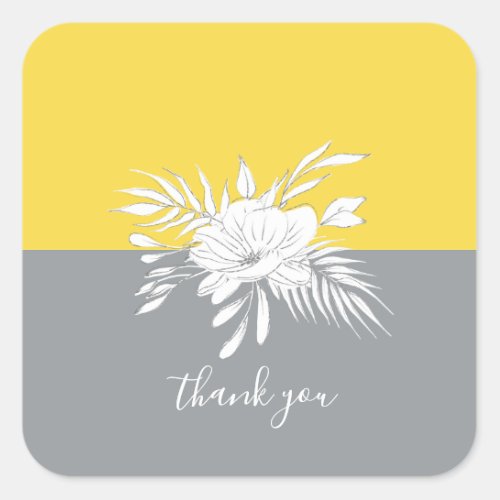 Custom Thank You Modern White Floral on Colorblock Square Sticker