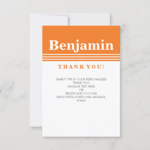 CUSTOM THANK YOU NOTE cool modern bold name orange Invitation