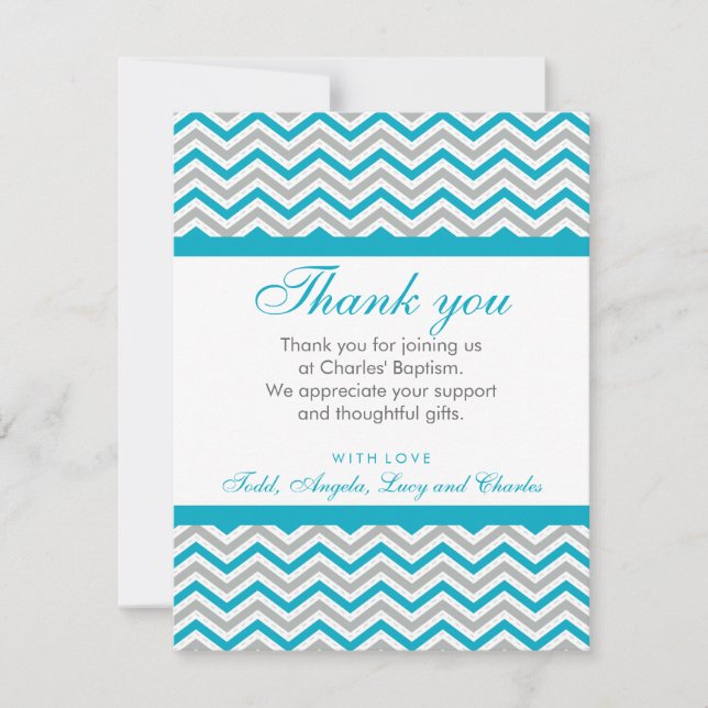 CUSTOM THANK YOU NOTE sweet chevron aqua gray Card (Front)