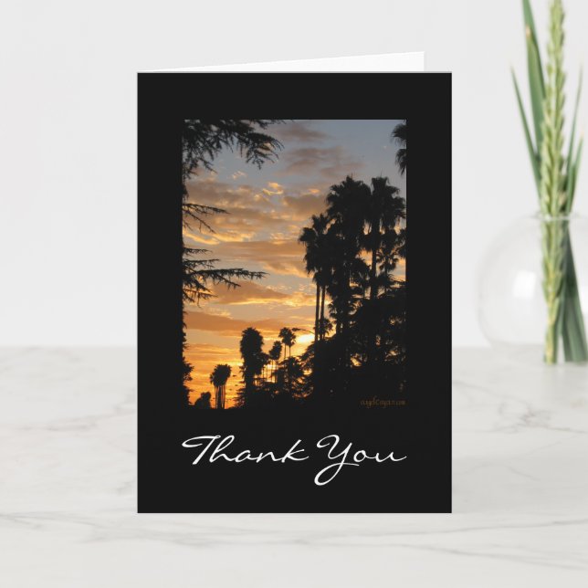 Custom Thank You Palm Tree Sunset Art Card (Front)