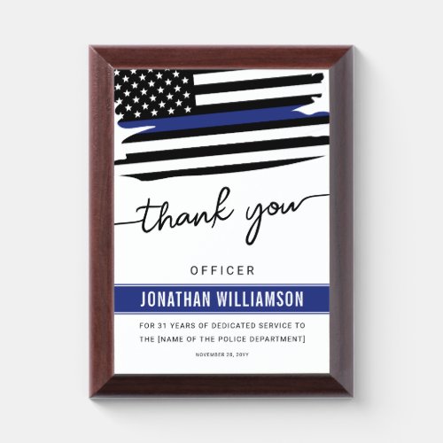 Custom Thank You Police Officer Retirement Gift Award Plaque