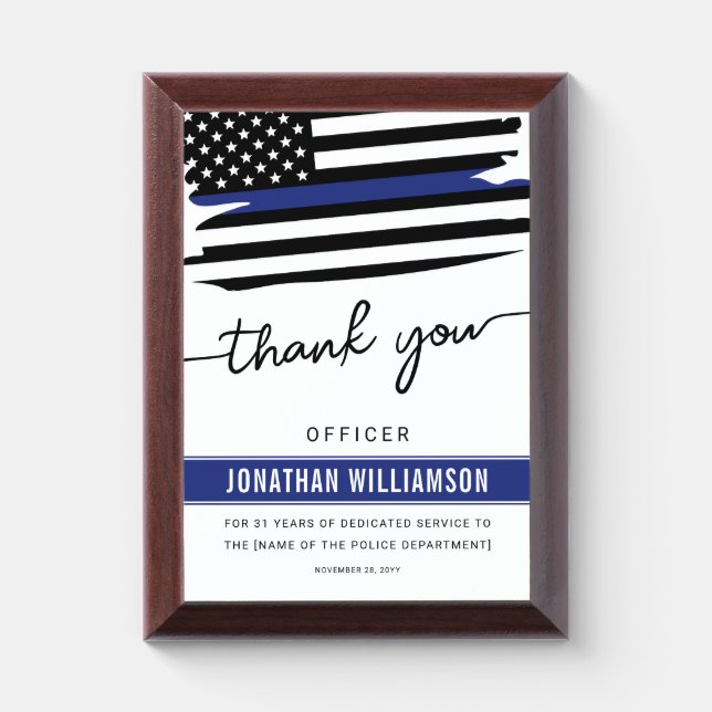 Custom Thank You Police Officer Retirement Gift Award Plaque (Vertical)