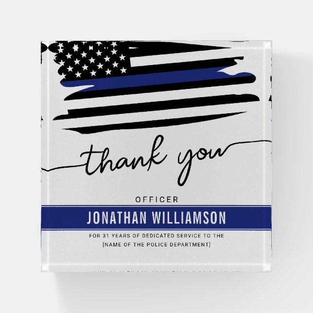 Custom Thank You Police Officer Retirement Gift Paperweight (Front)
