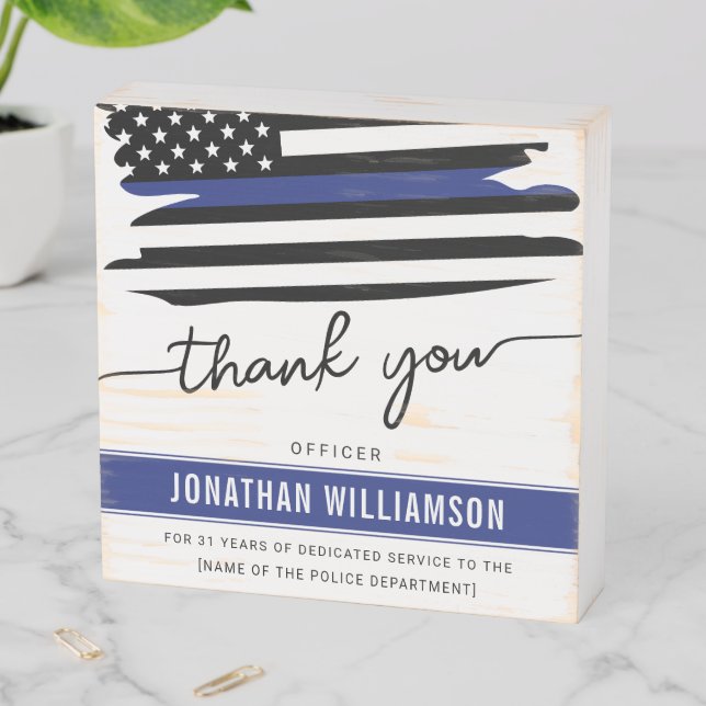 Custom Thank You Police Officer Retirement Gift Wooden Box Sign (In Situ Horizontal)