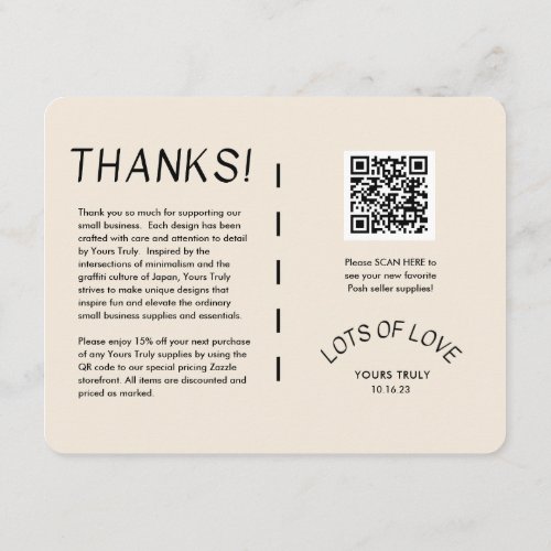 Custom thank you promo insert with QR code