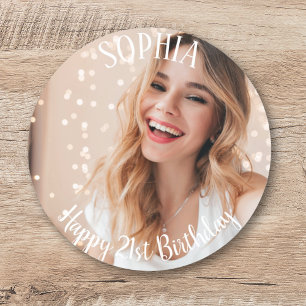 Custom Thank You Simple Modern 21st Birthday Photo Classic Round Sticker