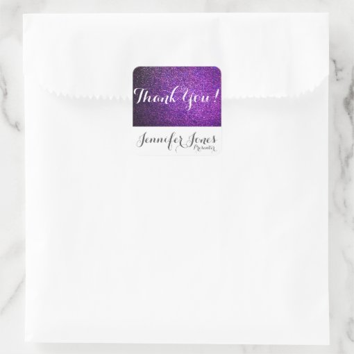 custom thank you stickers purple glitter | Zazzle