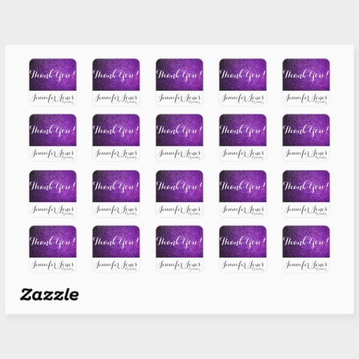 custom thank you stickers purple glitter | Zazzle