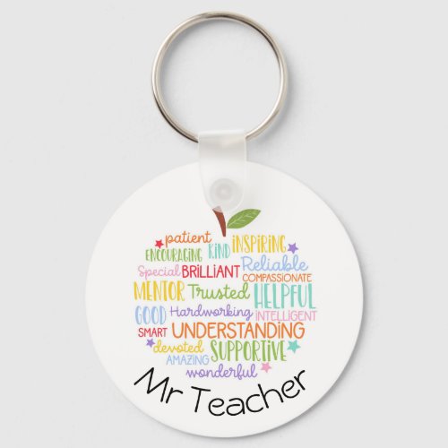 custom Thank you teacher gift word art apple Keychain