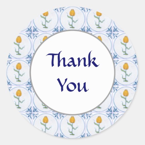 Custom Thank You Tulip Art Blue White Sticker