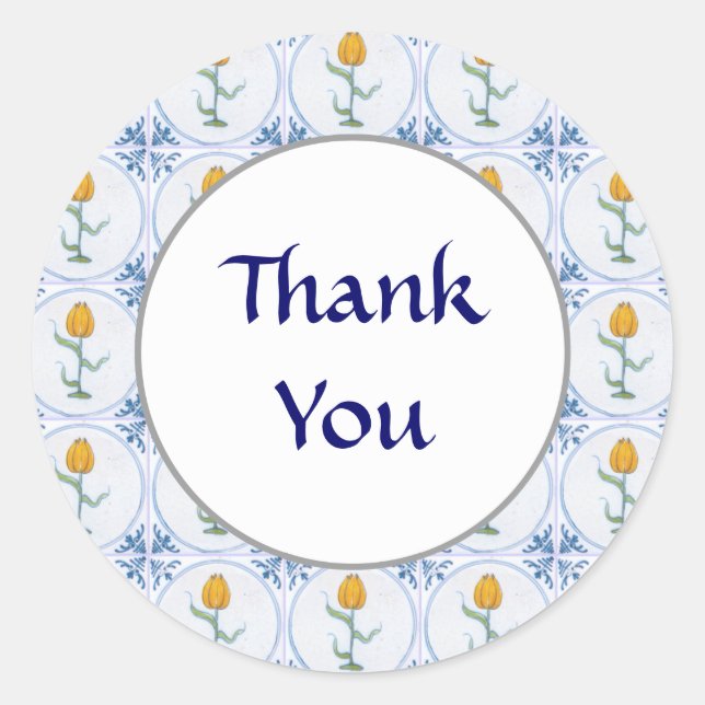 Custom Thank You Tulip Art Blue White Sticker (Front)