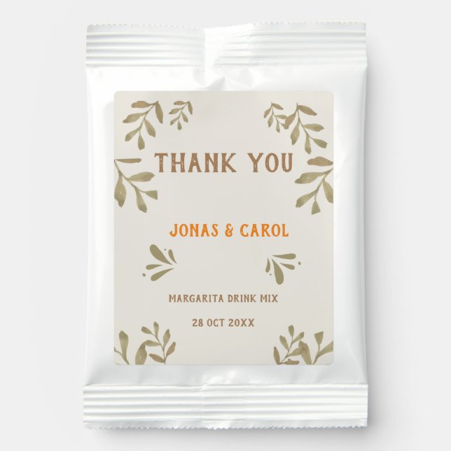 Custom Thank you wedding botanical bridal shower Margarita Drink Mix (Front)