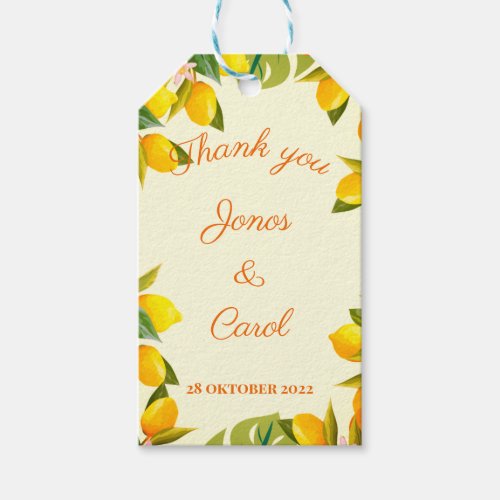 Custom Thank you Wedding watercolor lemonade Gift Tags