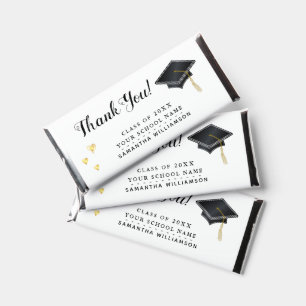 Custom Thank You White Black Gold 2025 Graduation Hershey Bar Favors