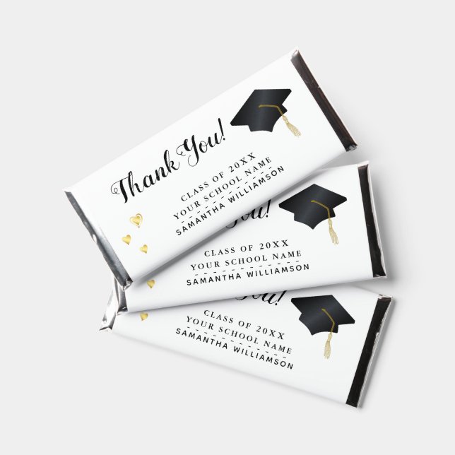 Custom Thank You White Black Gold 2025 Graduation Hershey Bar Favors (Front)