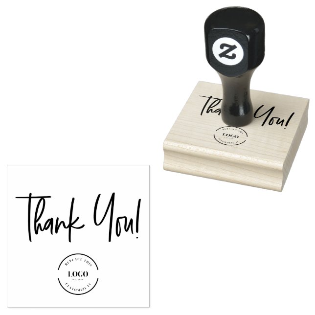 Custom Thank You with Small Business Logo Rubber Stamp (Stamped)