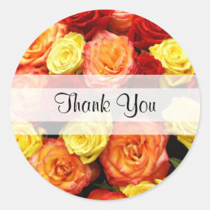 Custom "Thank You" Yellow/Red/Orange Roses Classic Round Sticker