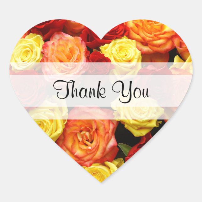 Custom "Thank You" Yellow/Red/Orange Roses Heart Sticker (Front)