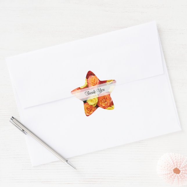 Custom "Thank You" Yellow/Red/Orange Roses Star Sticker (Envelope)