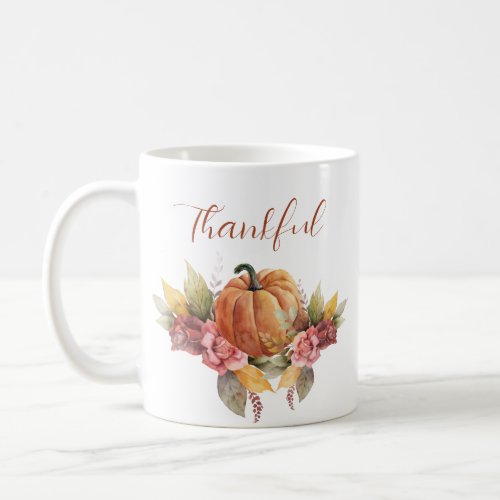 Custom Thankful Thanksgiving Autumn Orange Pumpkin Coffee Mug