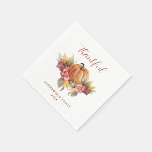 Custom Thankful Thanksgiving Autumn Orange Pumpkin Napkins