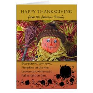 Custom Thanksgiving Add Your Text with Scarecrow Cards
