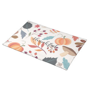 Custom, Thanksgiving Autumn Pattern 20x14 Cloth Placemat