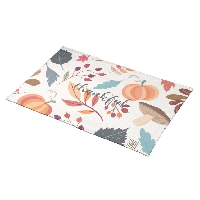 Custom, Thanksgiving Autumn Pattern 20x14  Cloth Placemat (On Table)