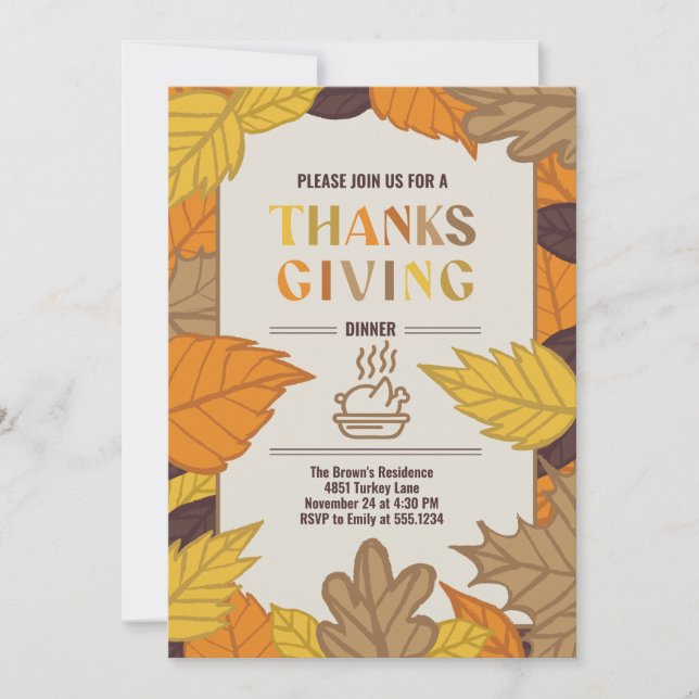 Custom Thanksgiving Dinner Personalized Fall Invitation (Front)